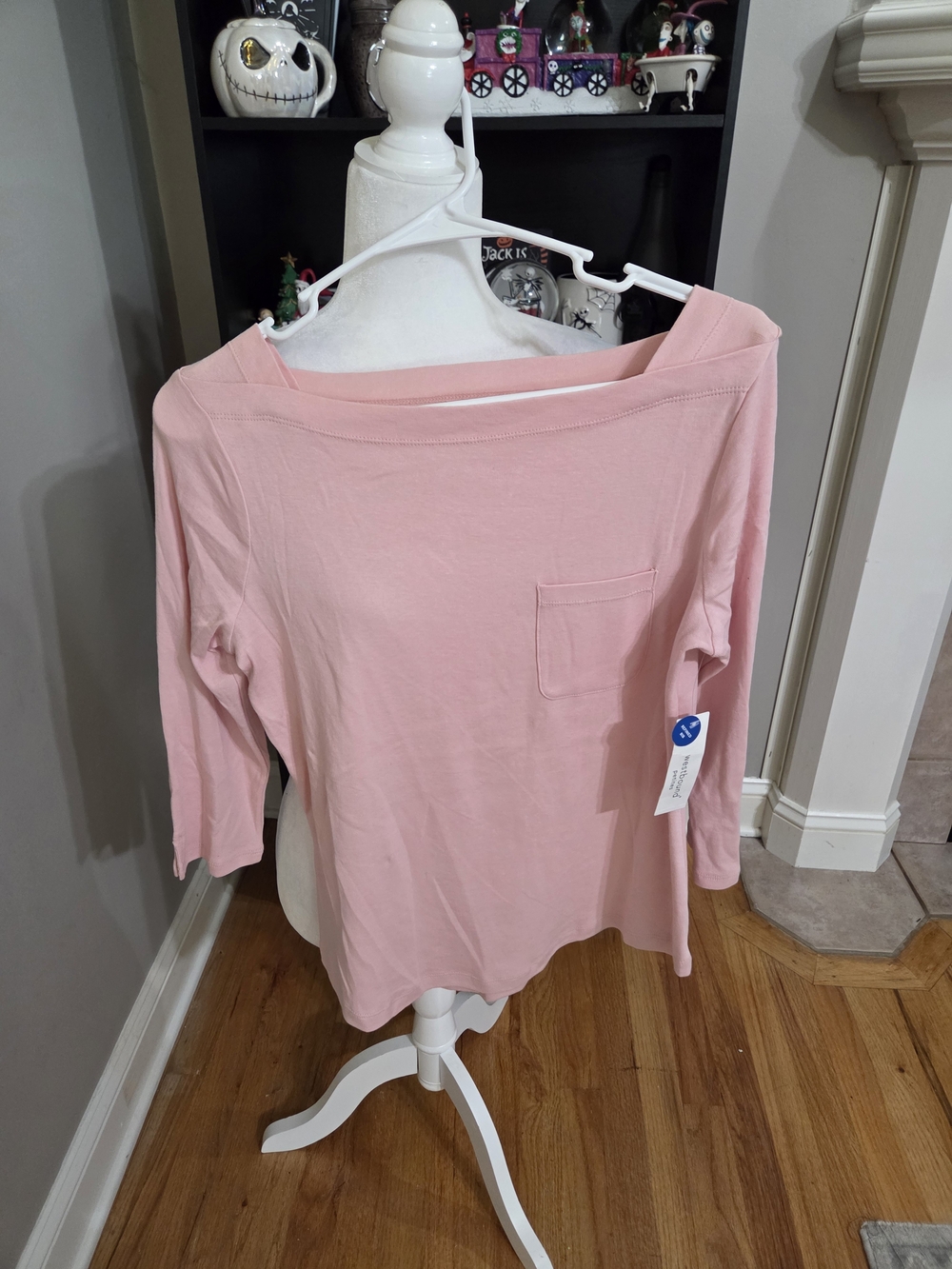 Westbound Light Pink Boatneck Long Sleeve Top with Pocket